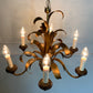 Italian Broad Leaf Gold Chandelier 1970's