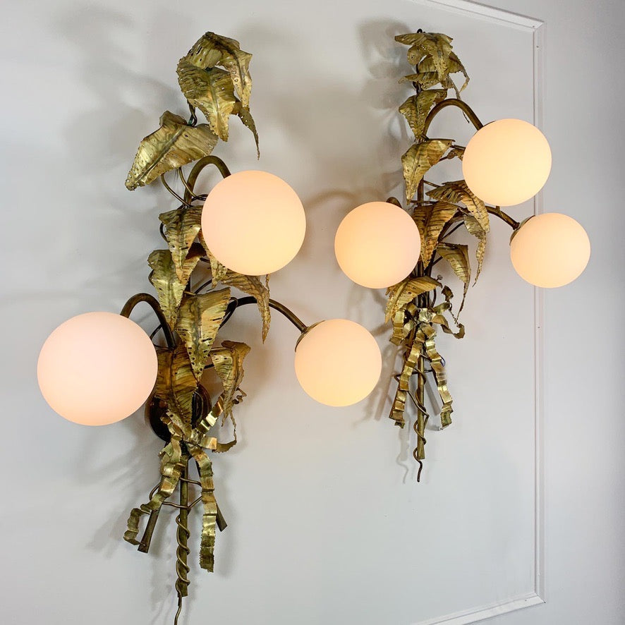 Pair of Signed P. Mas Rossi Naturalistic Gold Leaf Wall Lights