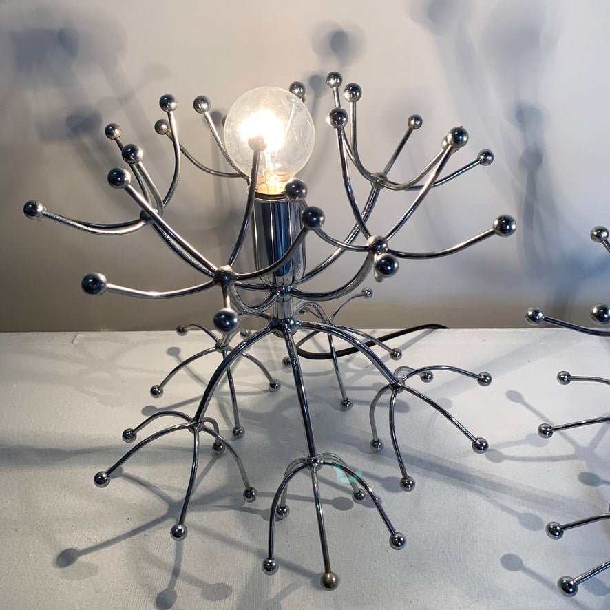 Pair Of Silver Gaetano Sciolari Sputnik Table Lamps Italy 1960s
