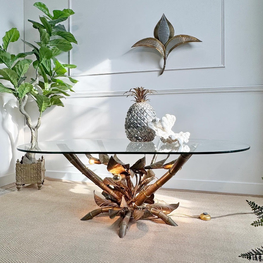 Maison Jansen Faux Bamboo Illuminated Gold Table 1970's