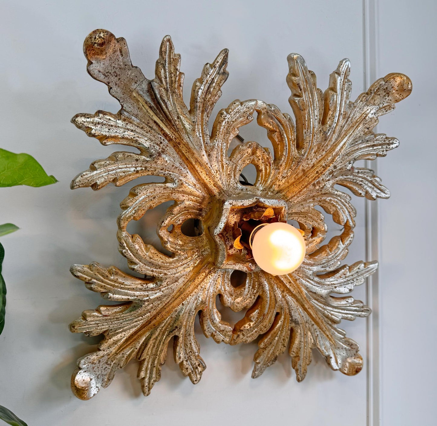 Silver Giltwood Florentine Flush Mount Light