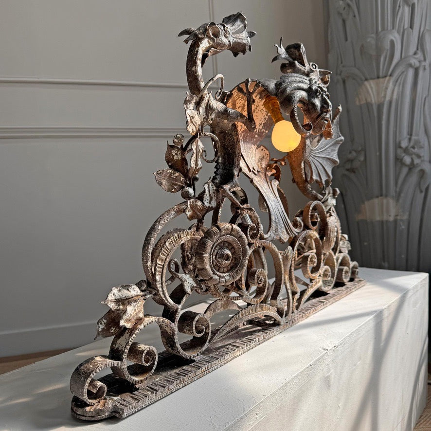 19th Century Wrought and Cast Iron Gothic Overdoor Light