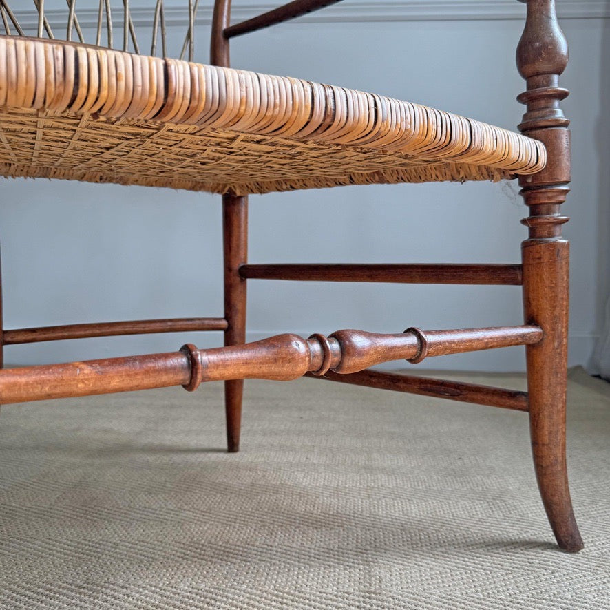 19th Century Herringbone Woven Elbow Chair with Stick Back