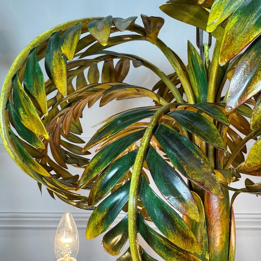 Antique Faux Bamboo Palm Leaf Chandelier France 1930's