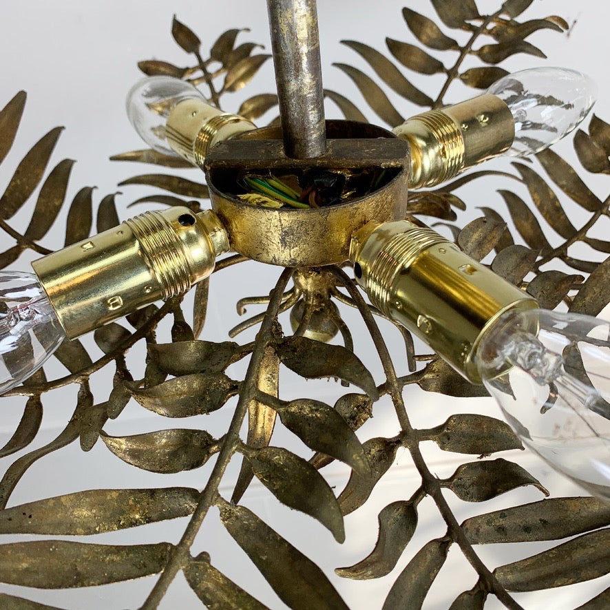 1950's Italian Gilt Leaf Fern Ceiling Light