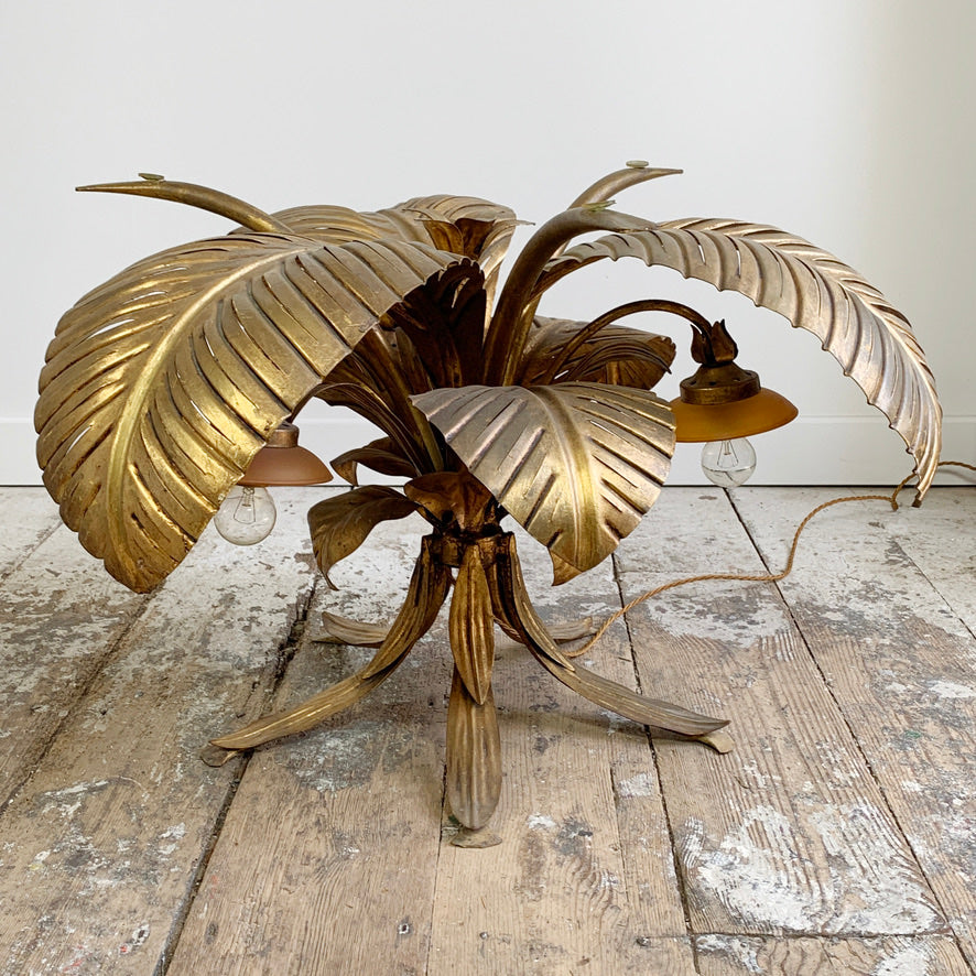 Sergio Terzani Illuminated Gold Palm Leaf Table 1970's
