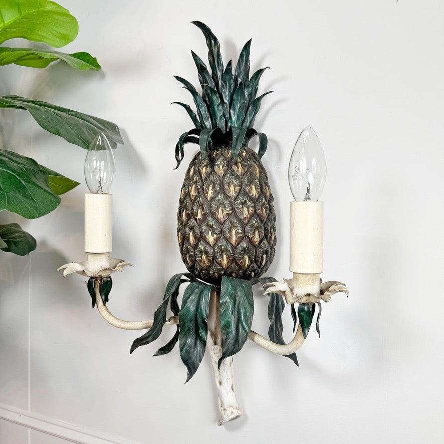 Polychrome Painted 1930's Italian Pineapple Wall Light
