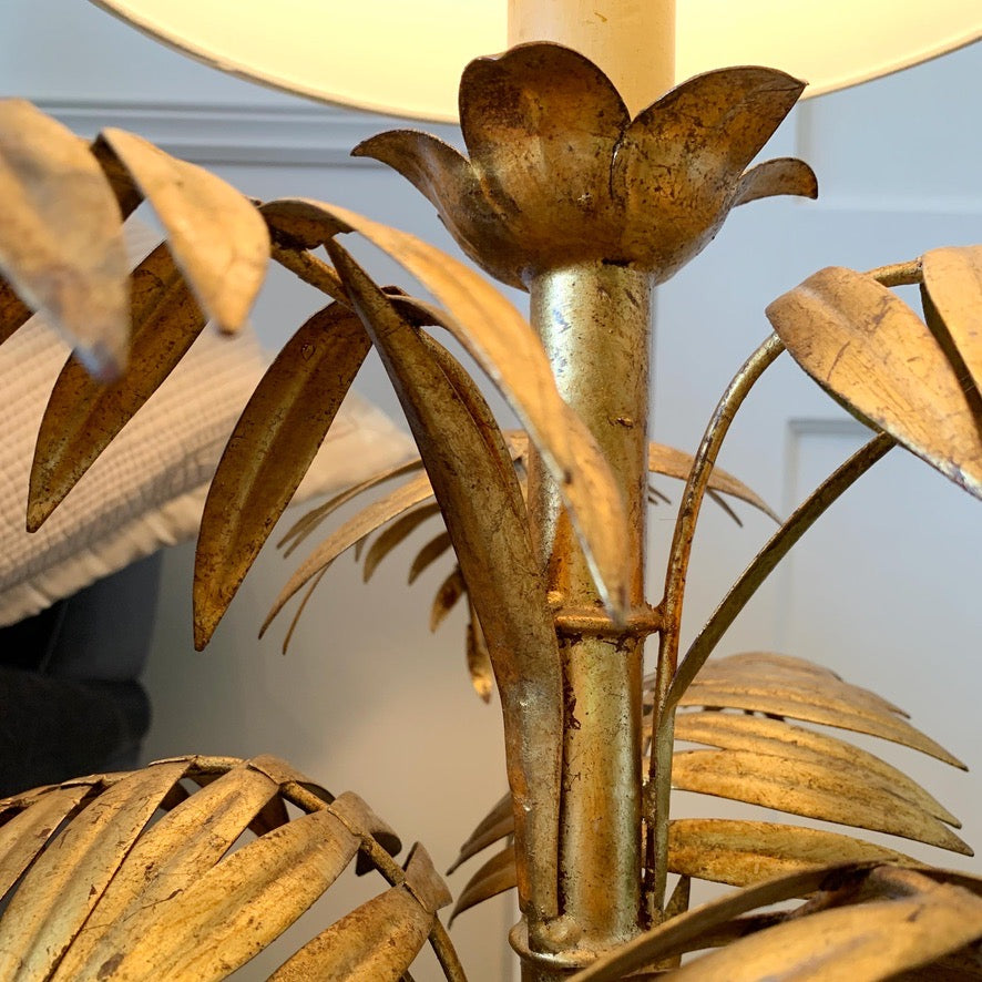 Italian Gold Faux Bamboo Leaf Table Lamp 1950's