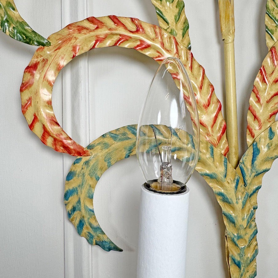 1970's Polychrome Feather Frond Wall Lights