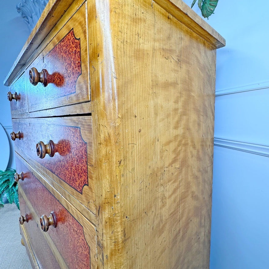 Biedermeier Scumble and Faux Burlwood Painted Chest of Drawers