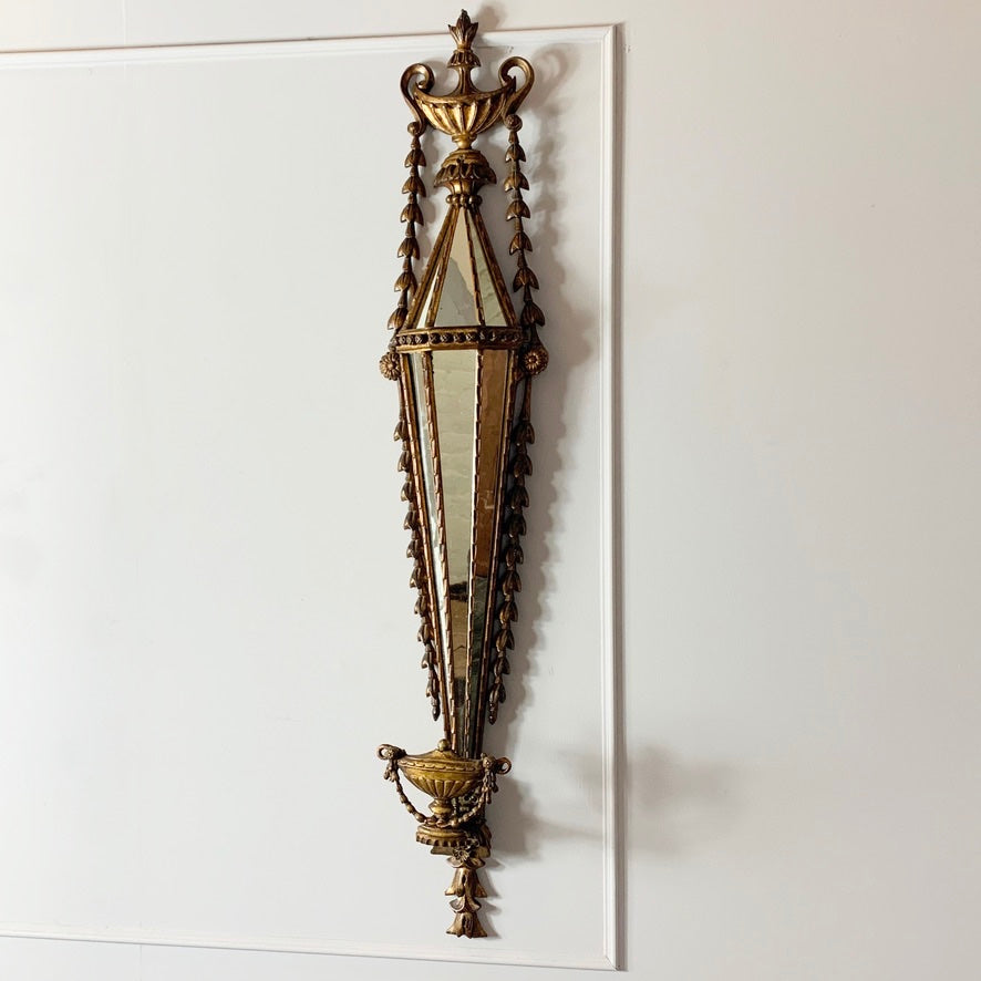 Antique French Faceted Gold Mirror Wall Sconce