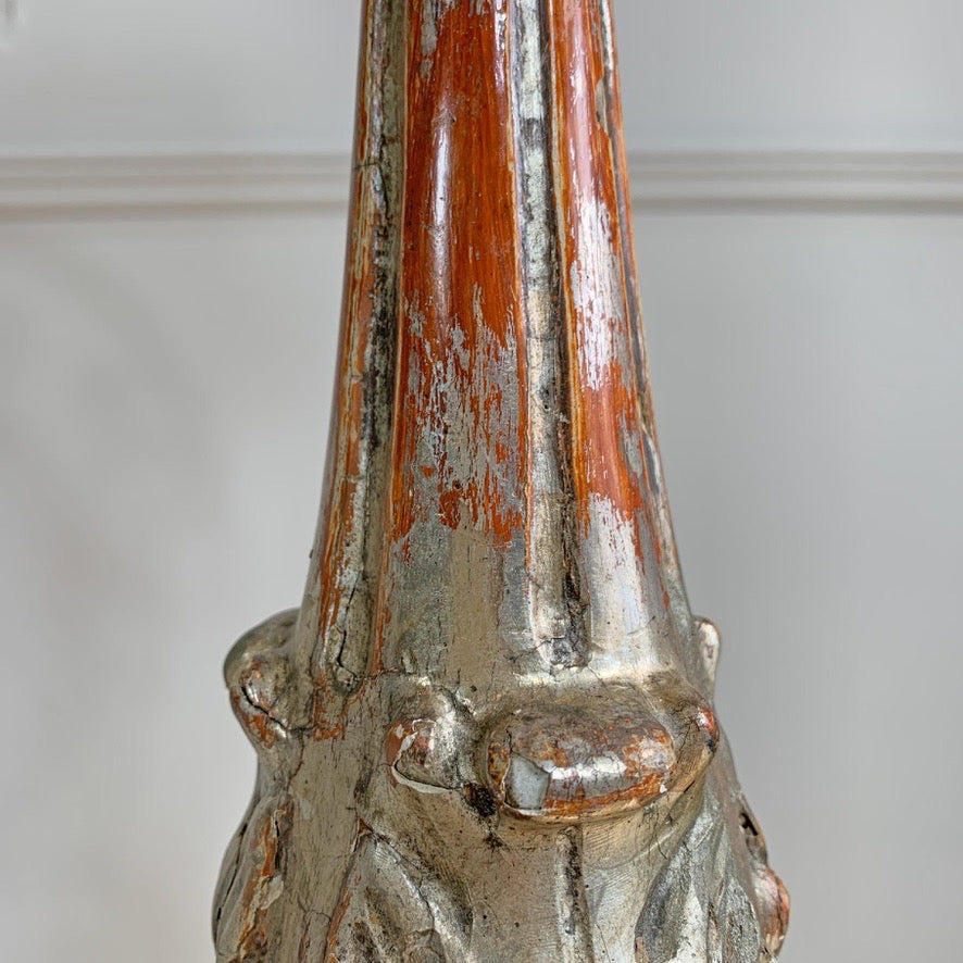 Large 19th Century Silver Baroque Gilt Wood Candlestick