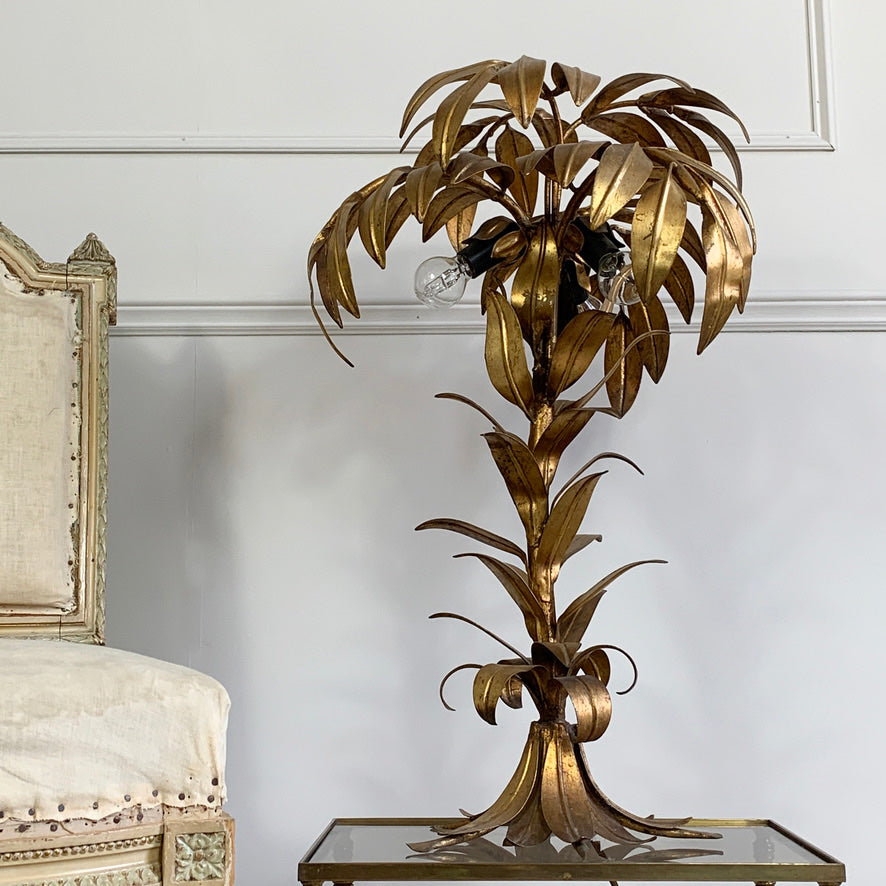 Hans Kogl Gold Palm Tree Table Lamp, 1970's
