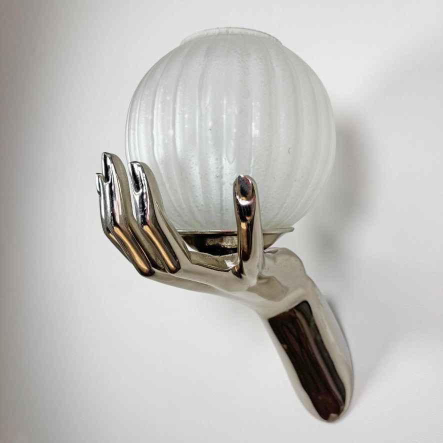 Vintage Maison Arlus Bronze Hand Wall Sconce in Silver France 1970's