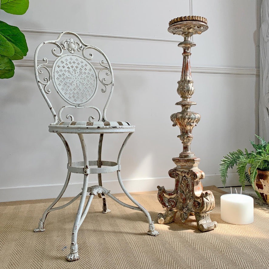 Large 19th Century Silver Baroque Gilt Wood Candlestick