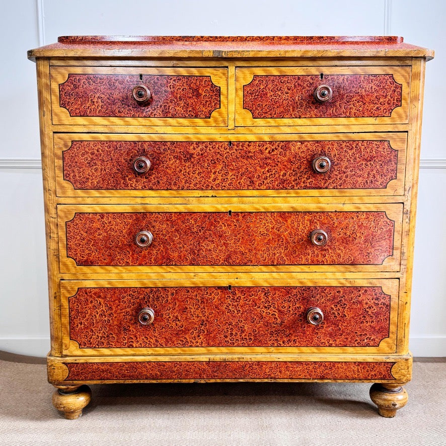Biedermeier Scumble and Faux Burlwood Painted Chest of Drawers
