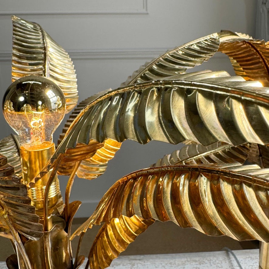 Brass Banana Palm Tree Table Lamps 1970's