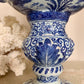Late 18th Century Delft Style Blue and White Bacchus Serpent Handled Vase