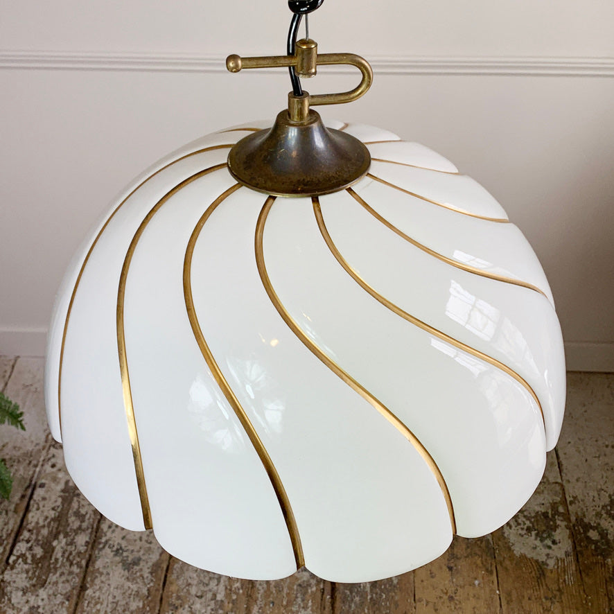 Tommaso Barbi Huge White and Gold Ceramic Pendant Light