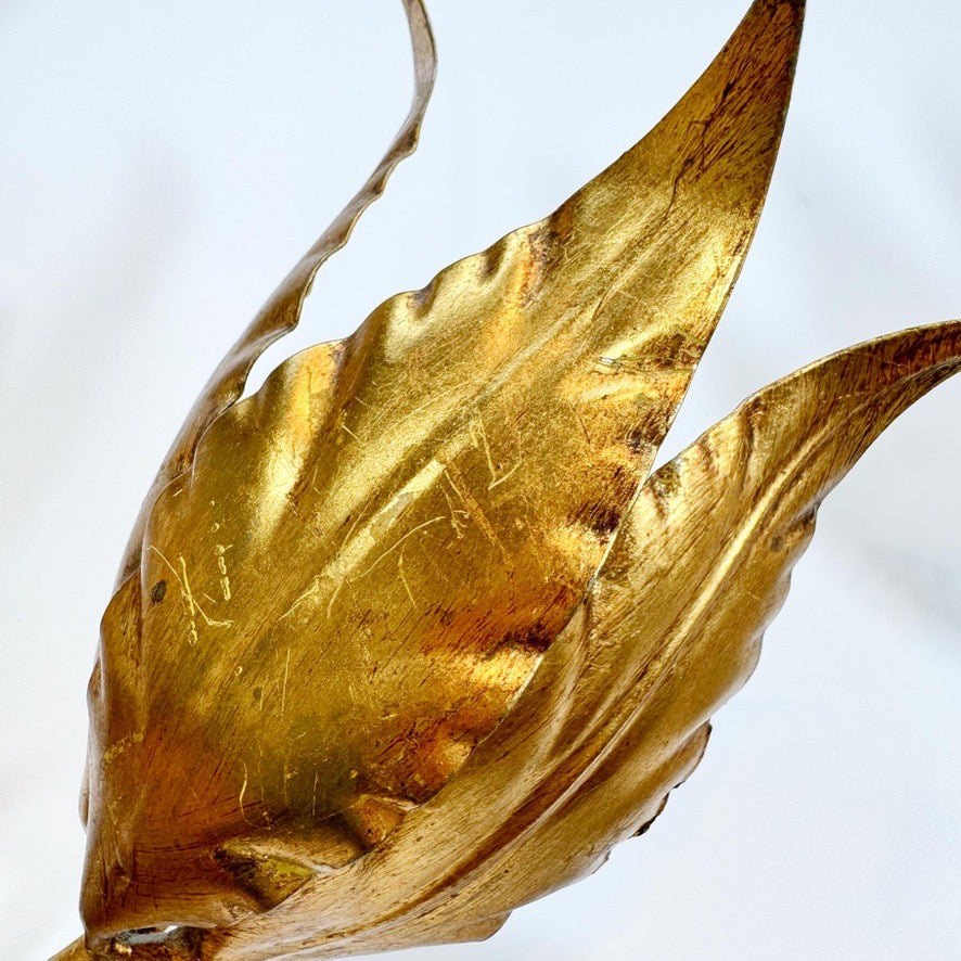 Set of 3 Large Original Hans Kogl 1970's Gilt Leaf Wall Lights