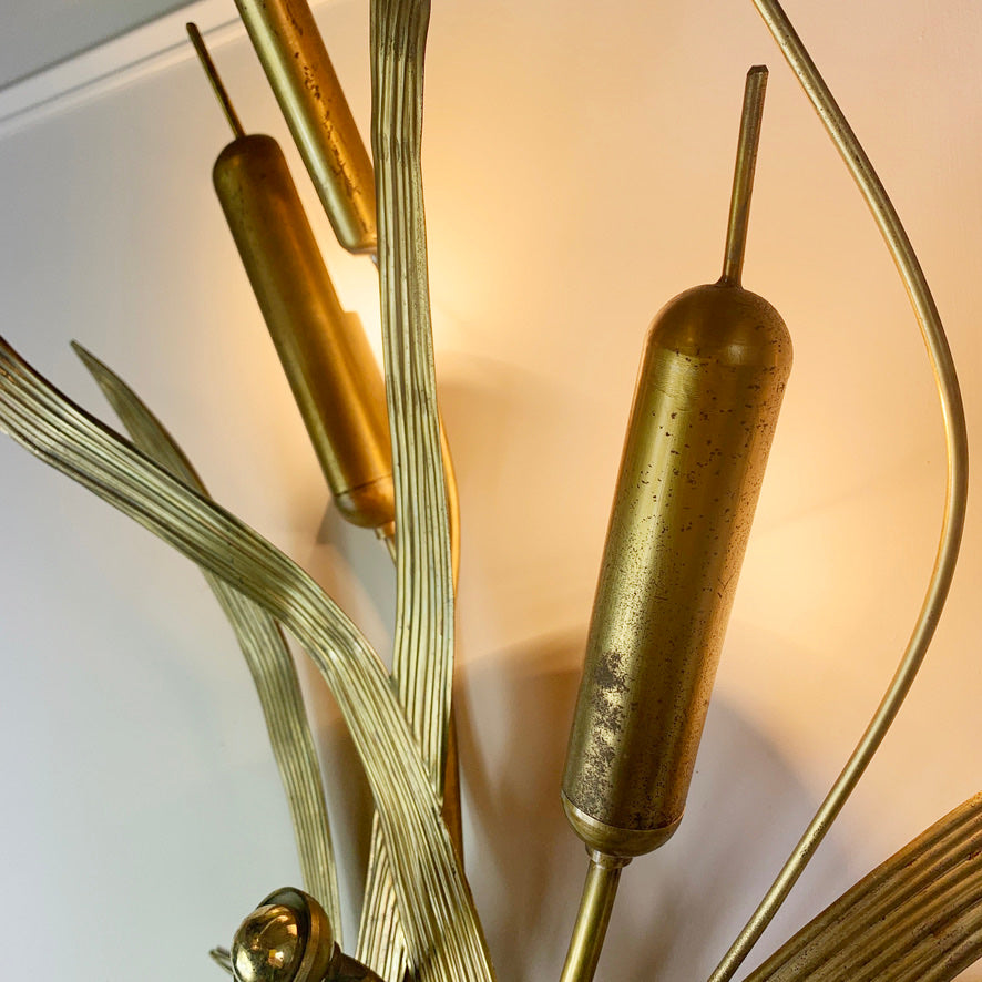 1970's Italian Gold Bulrush Wall Light