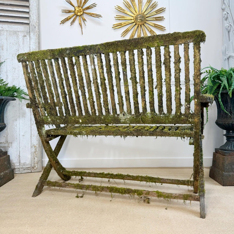 Mossy Folding Wooden Garden Bench