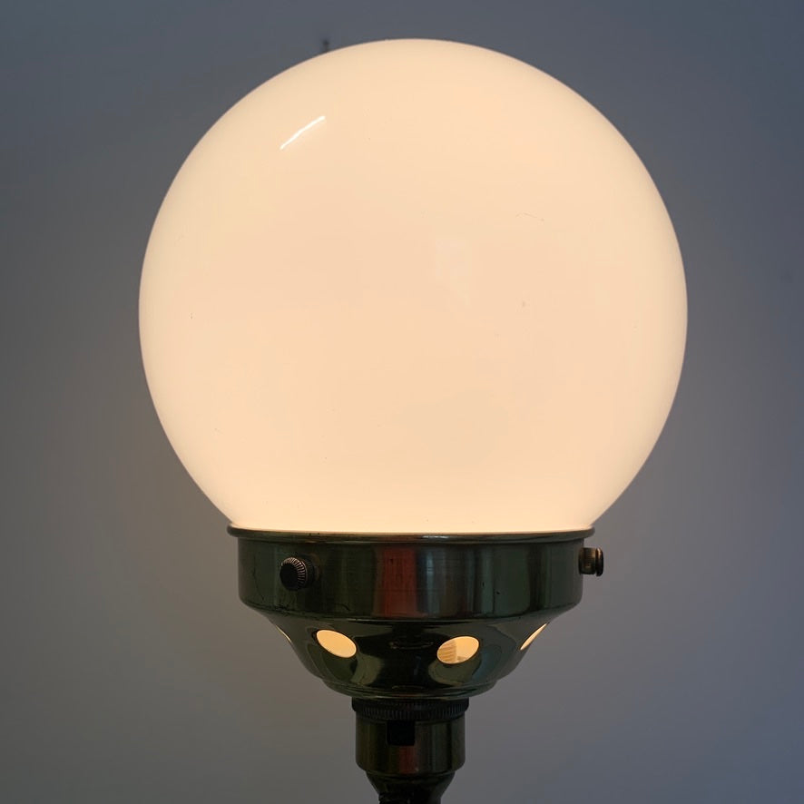 1980's White Ceramic pierrot & globe table lamp