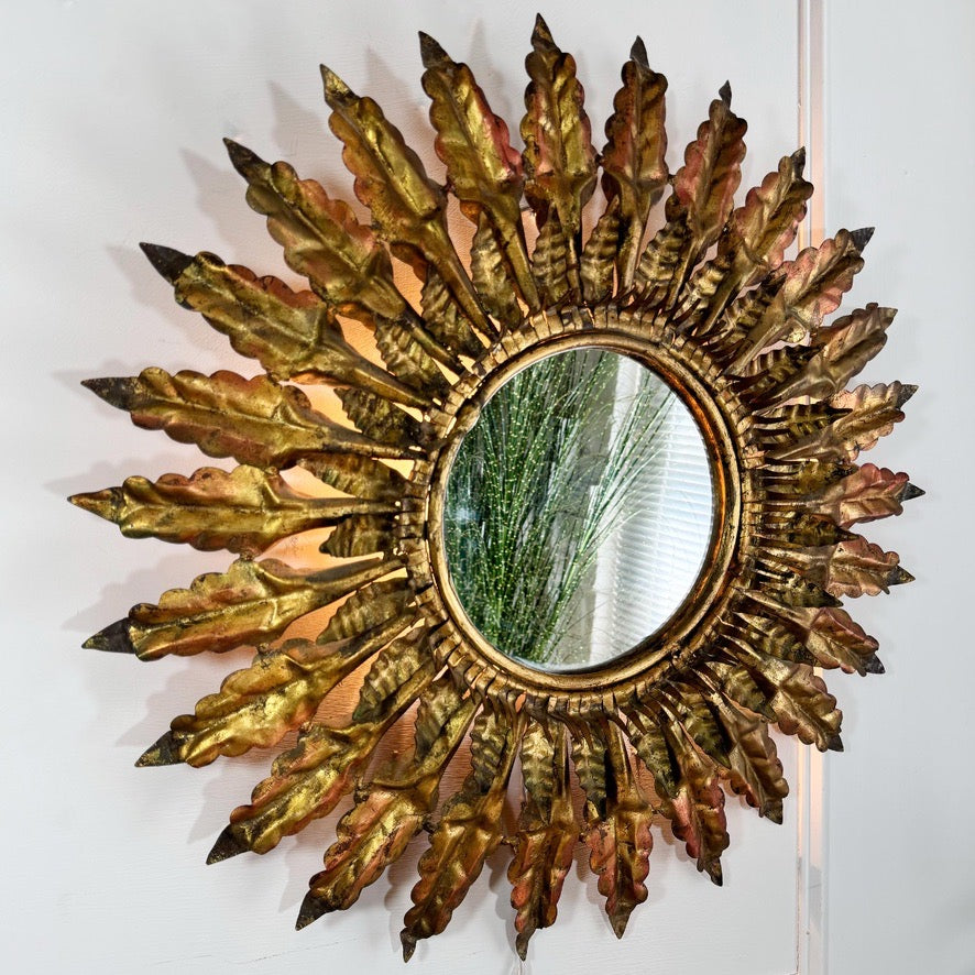 Gilt Spanish Sunburst Mirror with Light 1930's