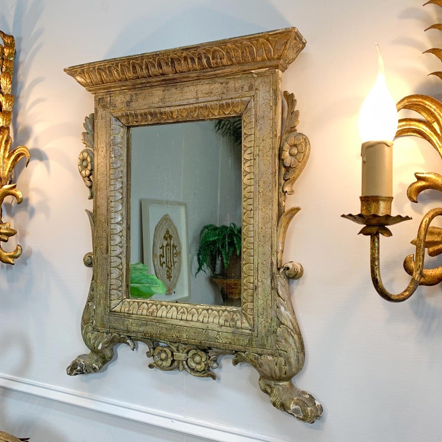 Silver Gilt Carved Wood Italian Wall Mirror 18th Century