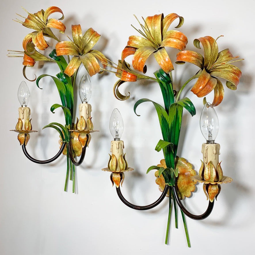 Italian Lily Tole Wall Lights 1970's