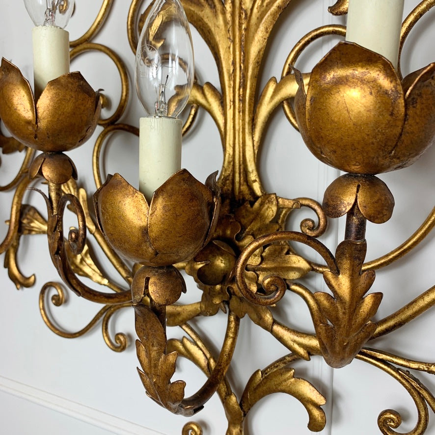 Pair Of Large Gold Palladio Wall Sconces Italy 1960's