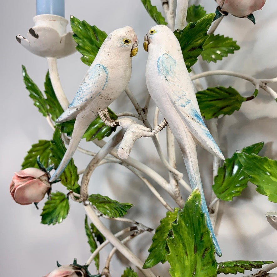 1950's Italian Hand Painted Budgie Wall Sconce