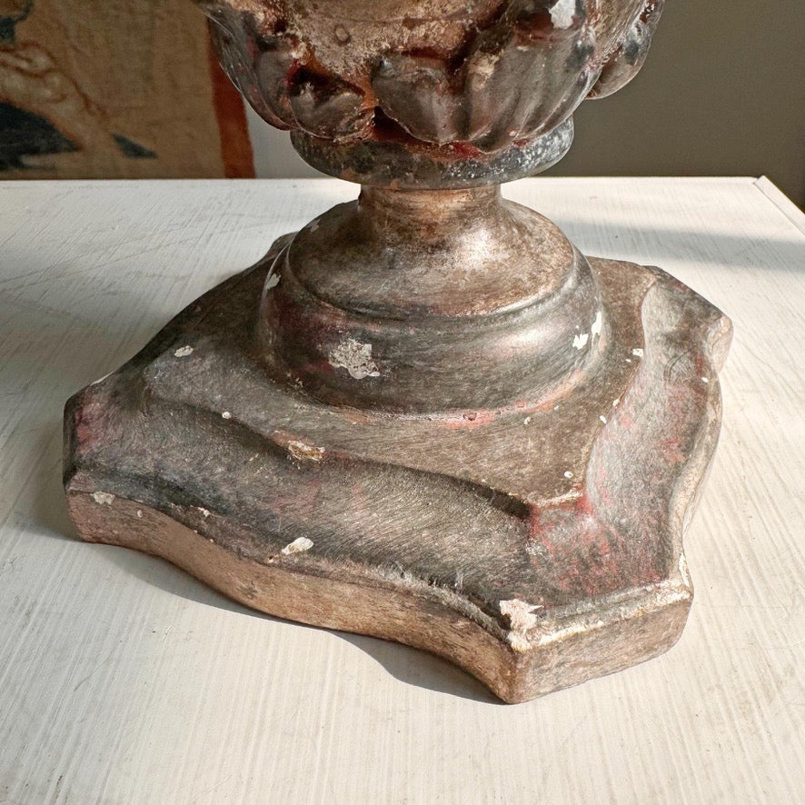 Wood and Gesso Altar Vase in Rose Silver 18th Century Italian