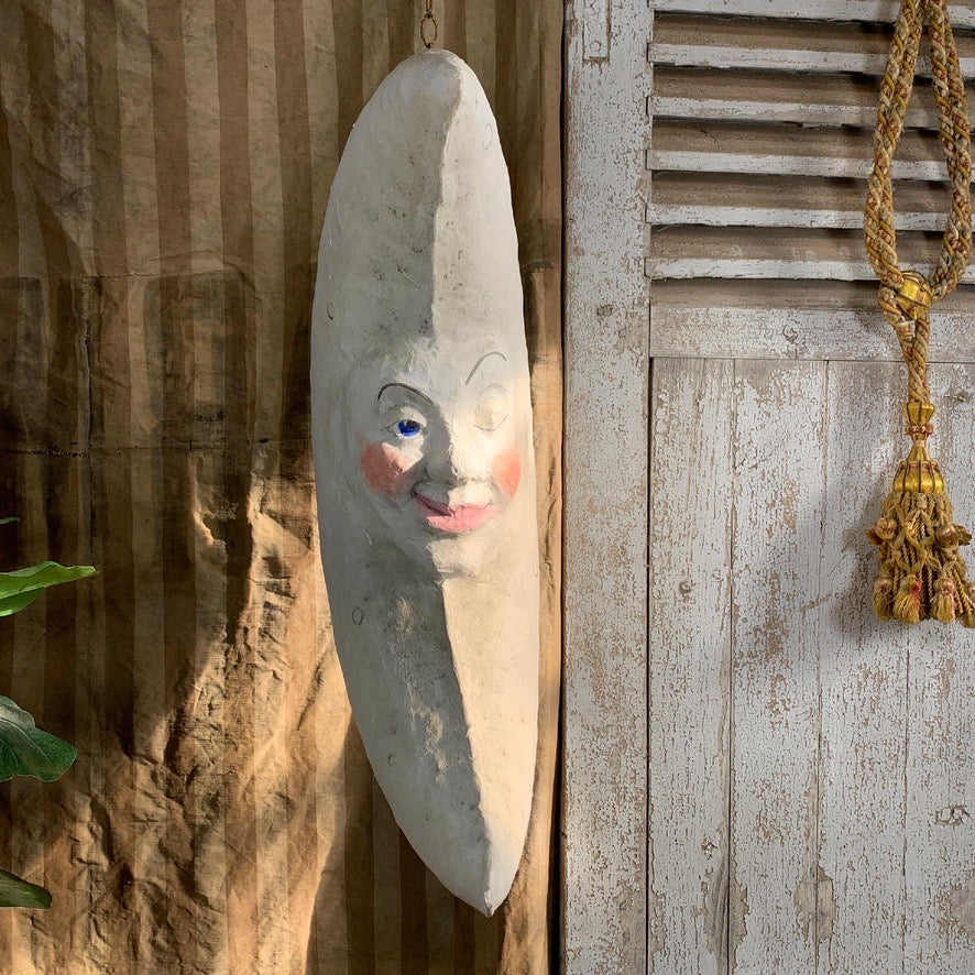 Large Folk Art Papier Mache Moon with Face