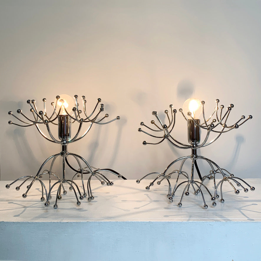 Pair Of Silver Gaetano Sciolari Sputnik Table Lamps Italy 1960s