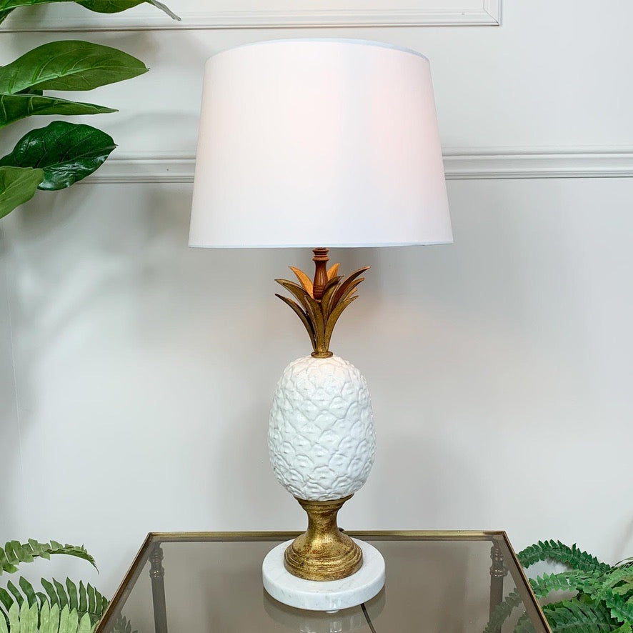 Italian Gilt Metal and White Ceramic Pineapple Table Lamp