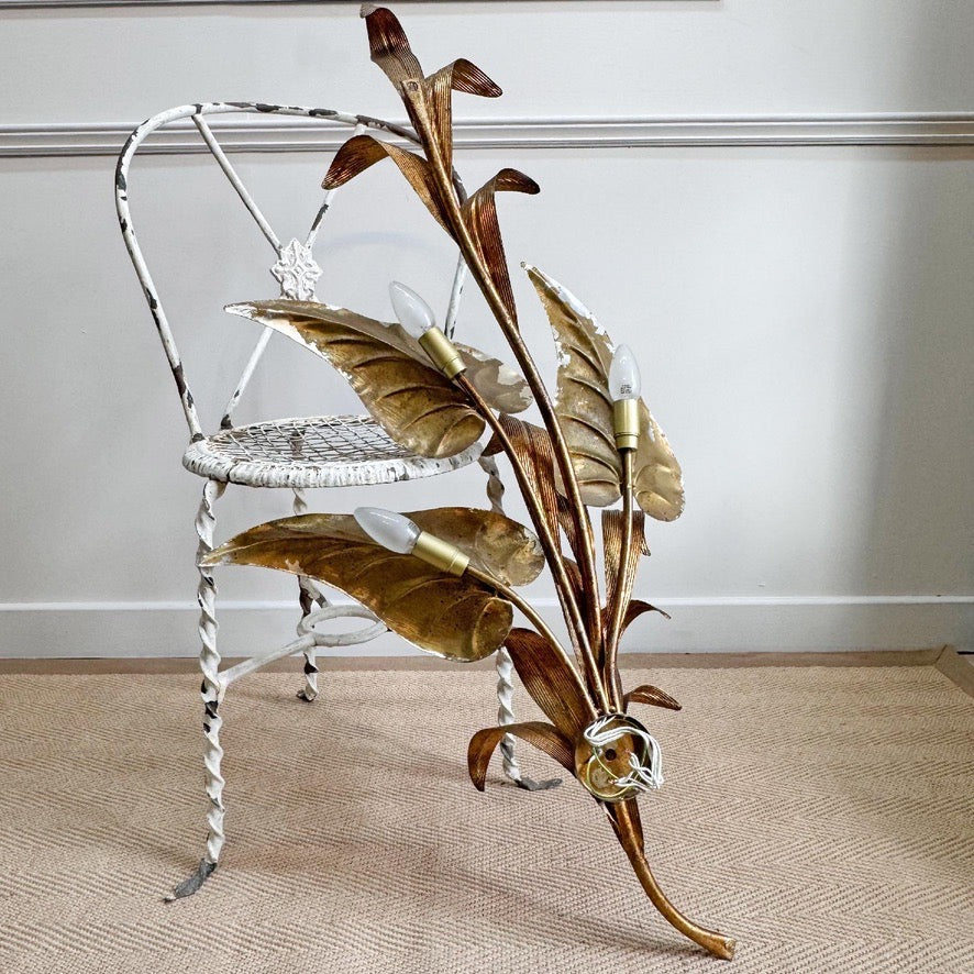 Vintage Silver and Gilt Leaf Wall Light 1970s Italian