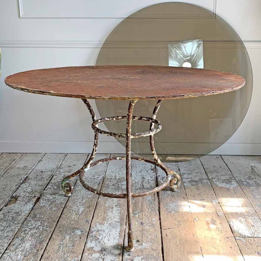 19th Century Large French Wrought Iron Table with Glass Top