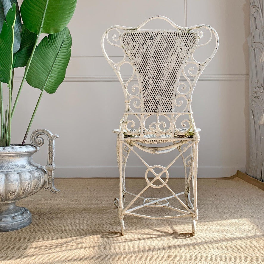 An Ornate White Regency Wirework Iron Chair