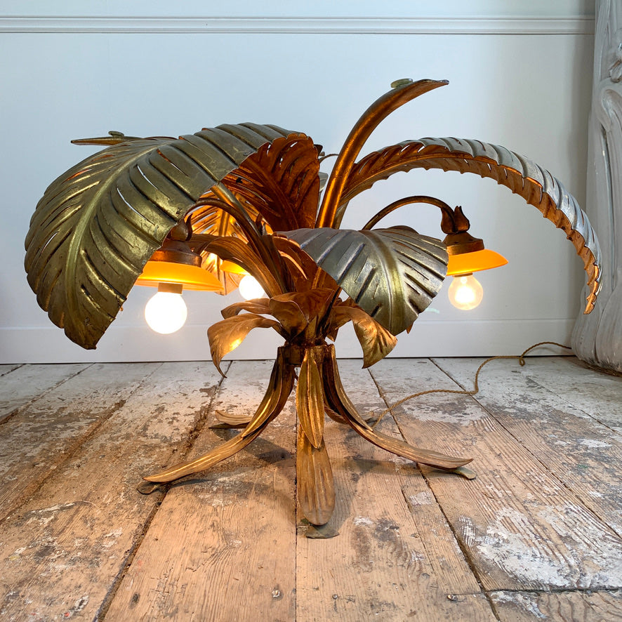 Sergio Terzani Illuminated Gold Palm Leaf Table 1970's