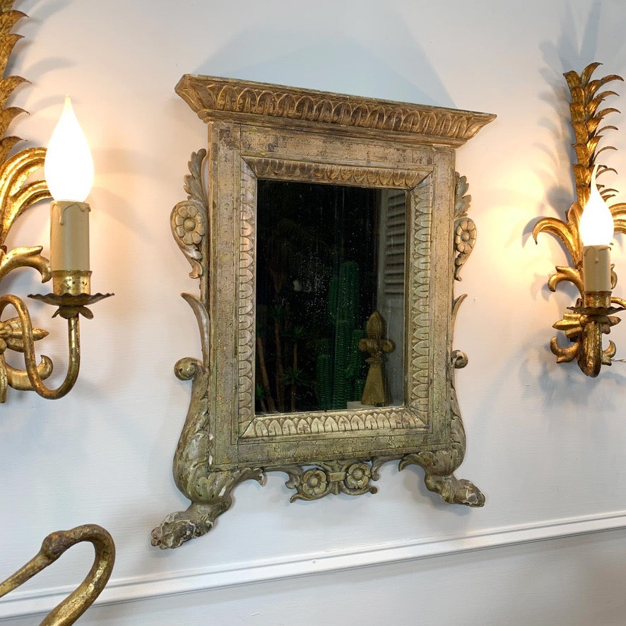 Silver Gilt Carved Wood Italian Wall Mirror 18th Century