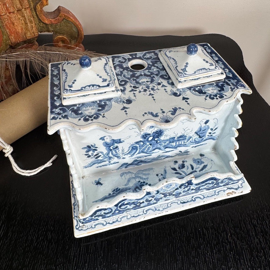 18th Century Dutch Delft Blue and White Ink Well attributed to Anthoni Pennis