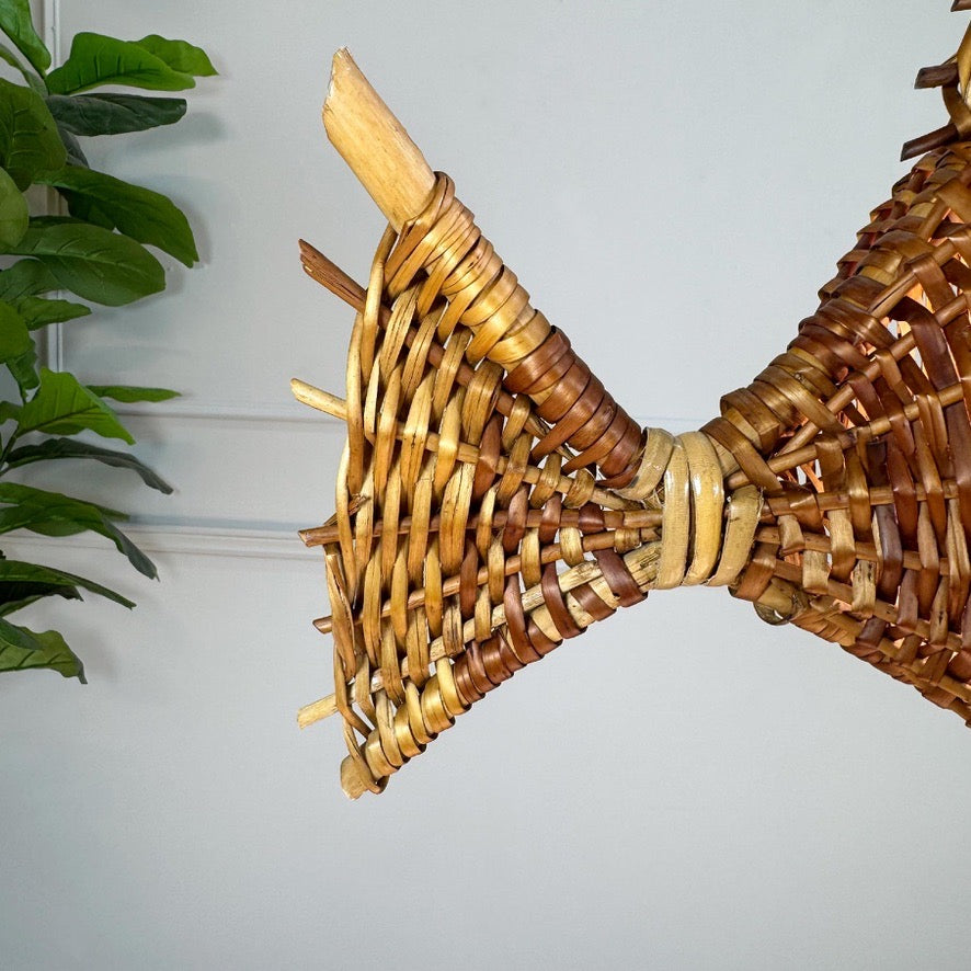 Wicker Fish Ceiling Light Mid Century France