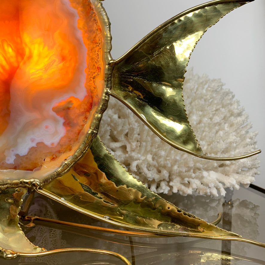 Duval Brasseur Large Gold Agate Angel Fish Lamp