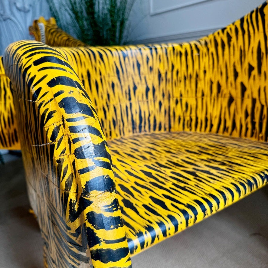 Vintage Pair of Indian Polychrome-Decorated Tiger Throne Chairs