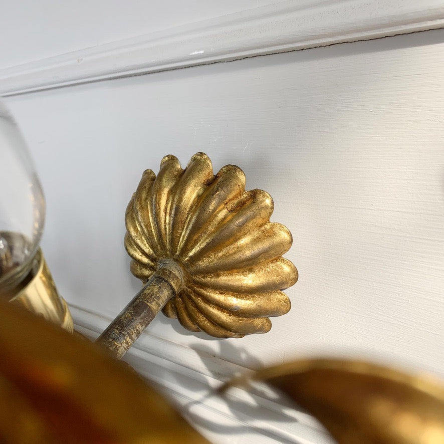 1950's Italian Gilt Leaf Fern Ceiling Light