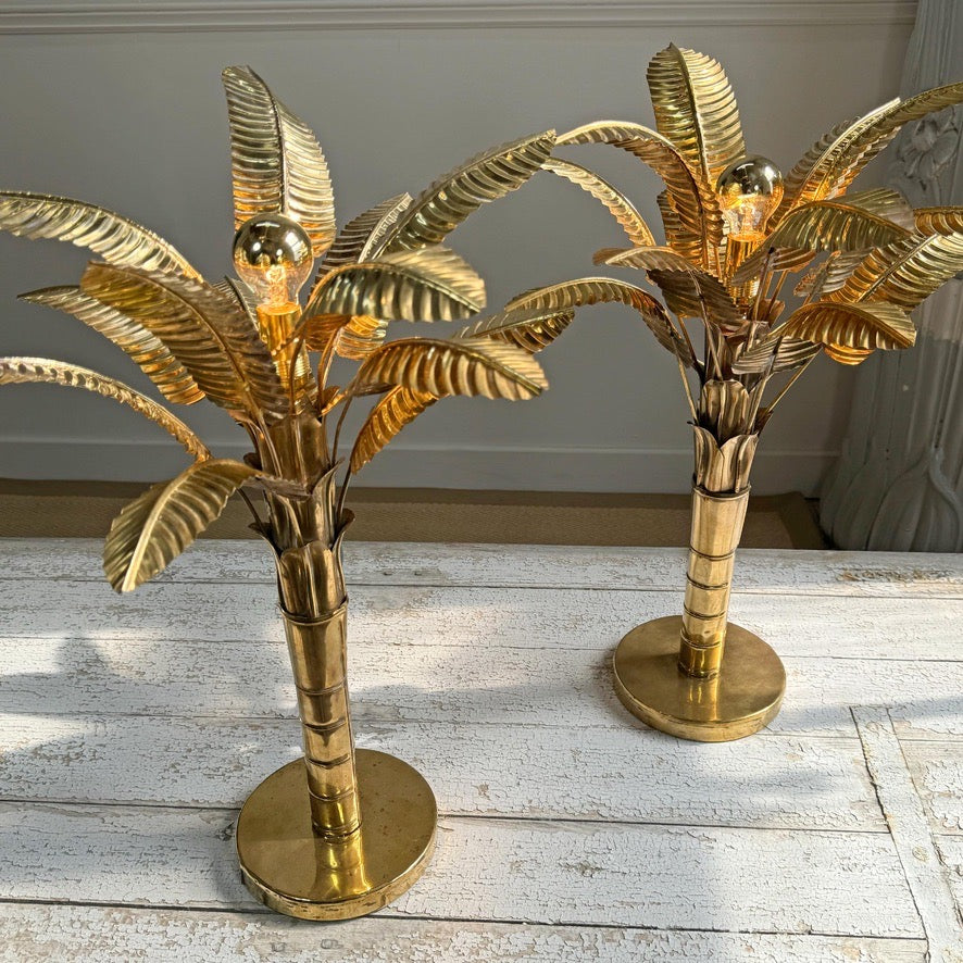 Brass Banana Palm Tree Table Lamps 1970's