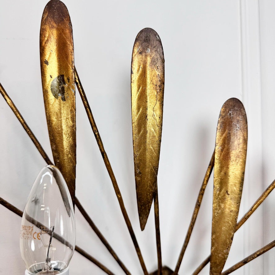 Vintage Pair of Ferro Art Gold Leaf Wall Lights