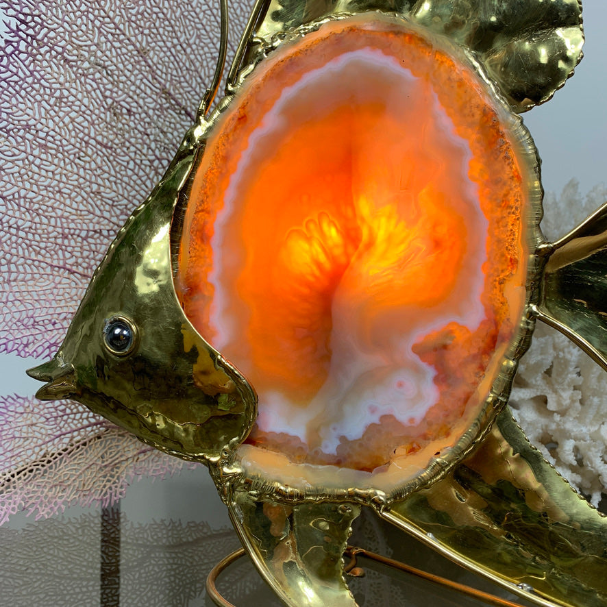 Duval Brasseur Large Gold Agate Angel Fish Lamp