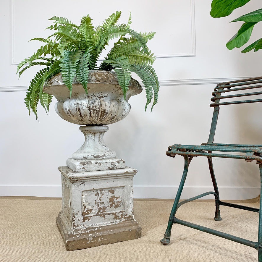 19th Century White Terracotta Tazza Urn on Plinth